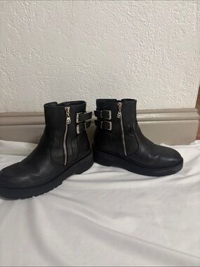Black Leather Ankle Boots with Dual Buckles